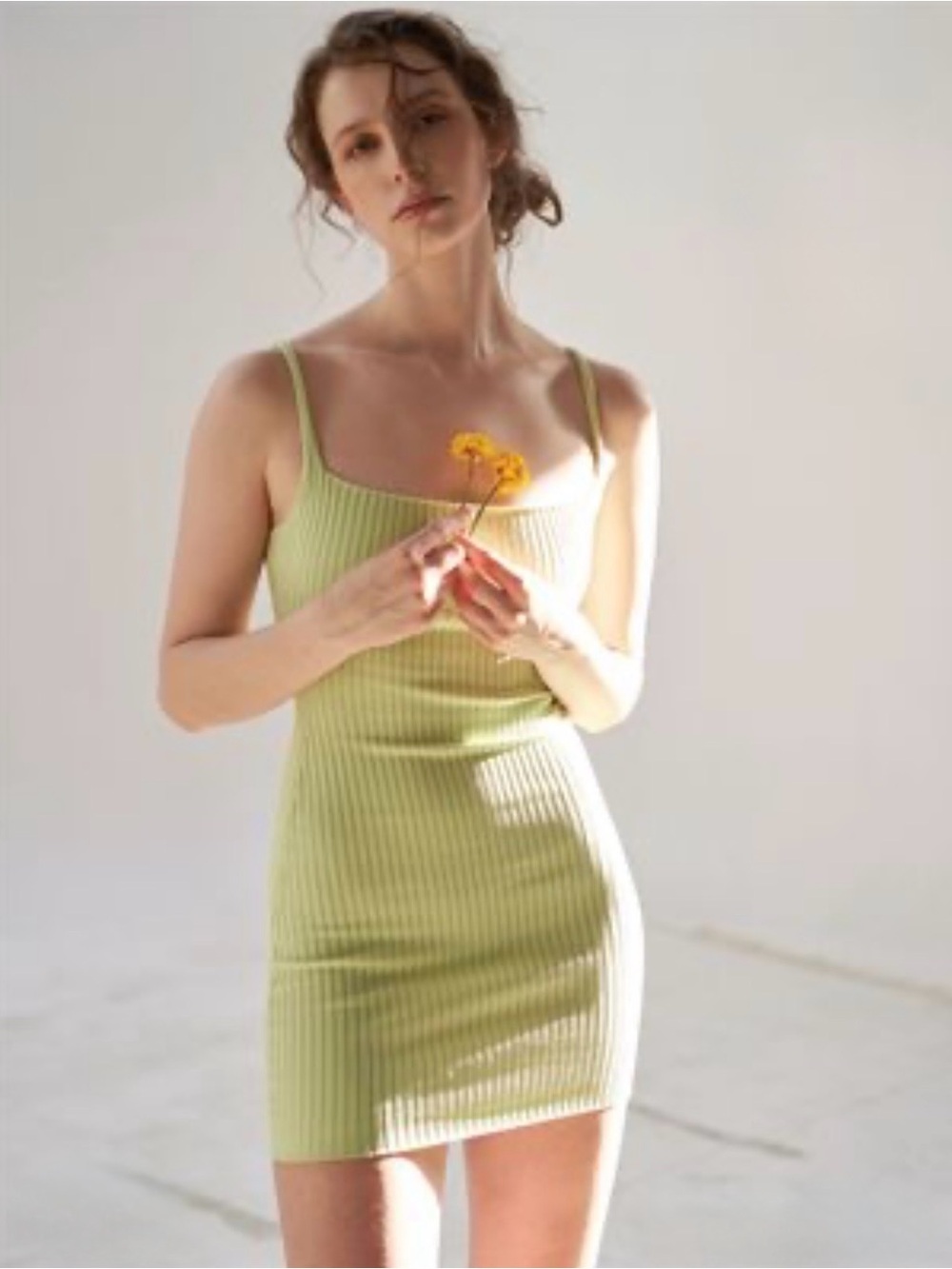 Zara Light Green Ribbed Mini Dress